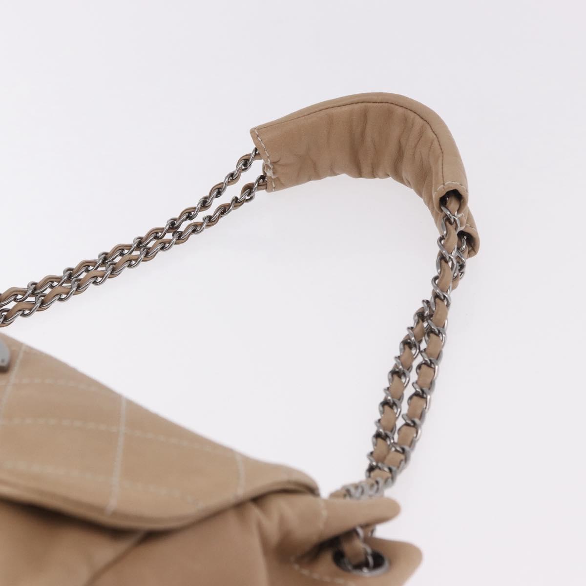CHANEL Wild Stitch Chain Shoulder Bag Leather Beige Silver CC Auth ki6666V