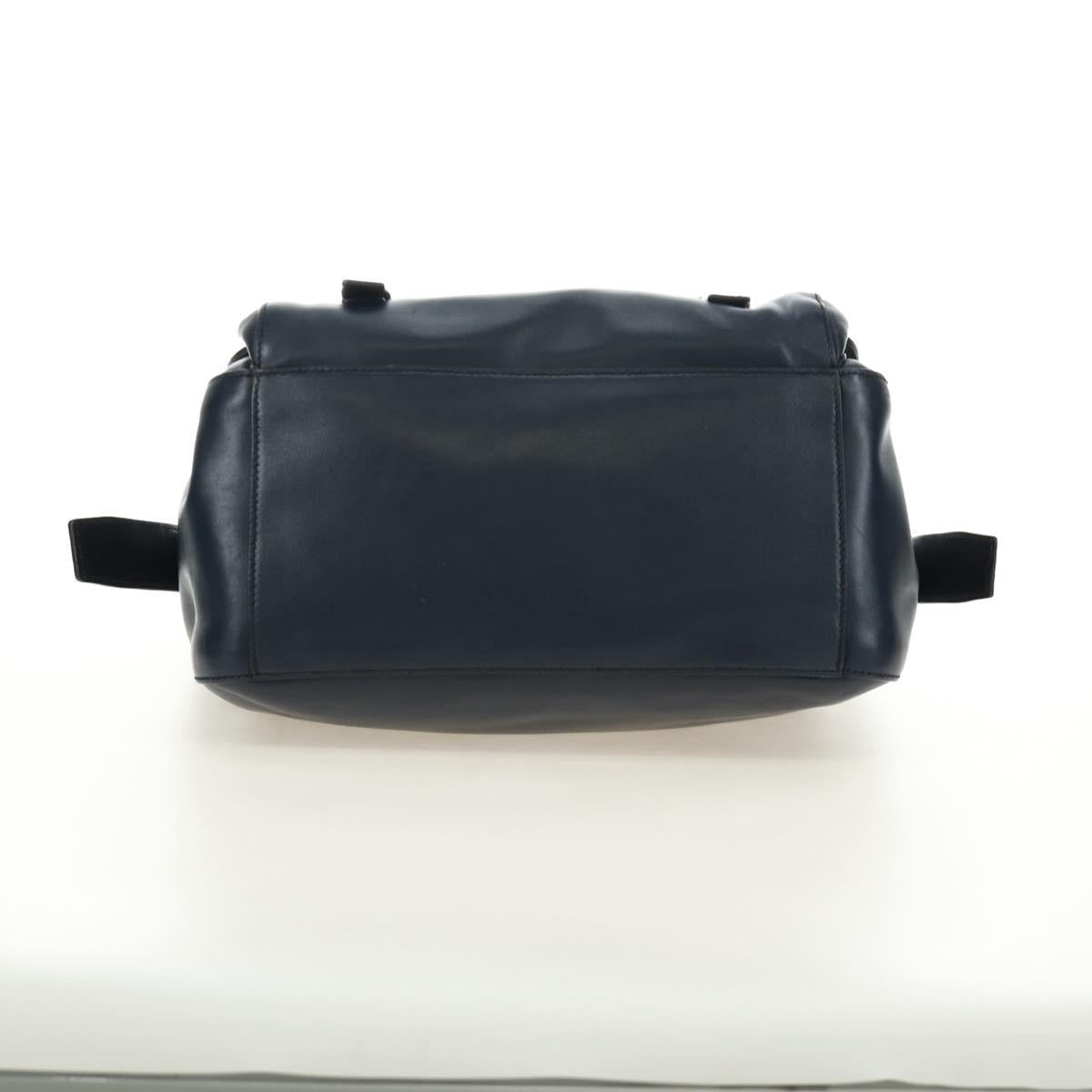 PRADA Shoulder Bag Leather Navy Silver Auth ki6667SAM