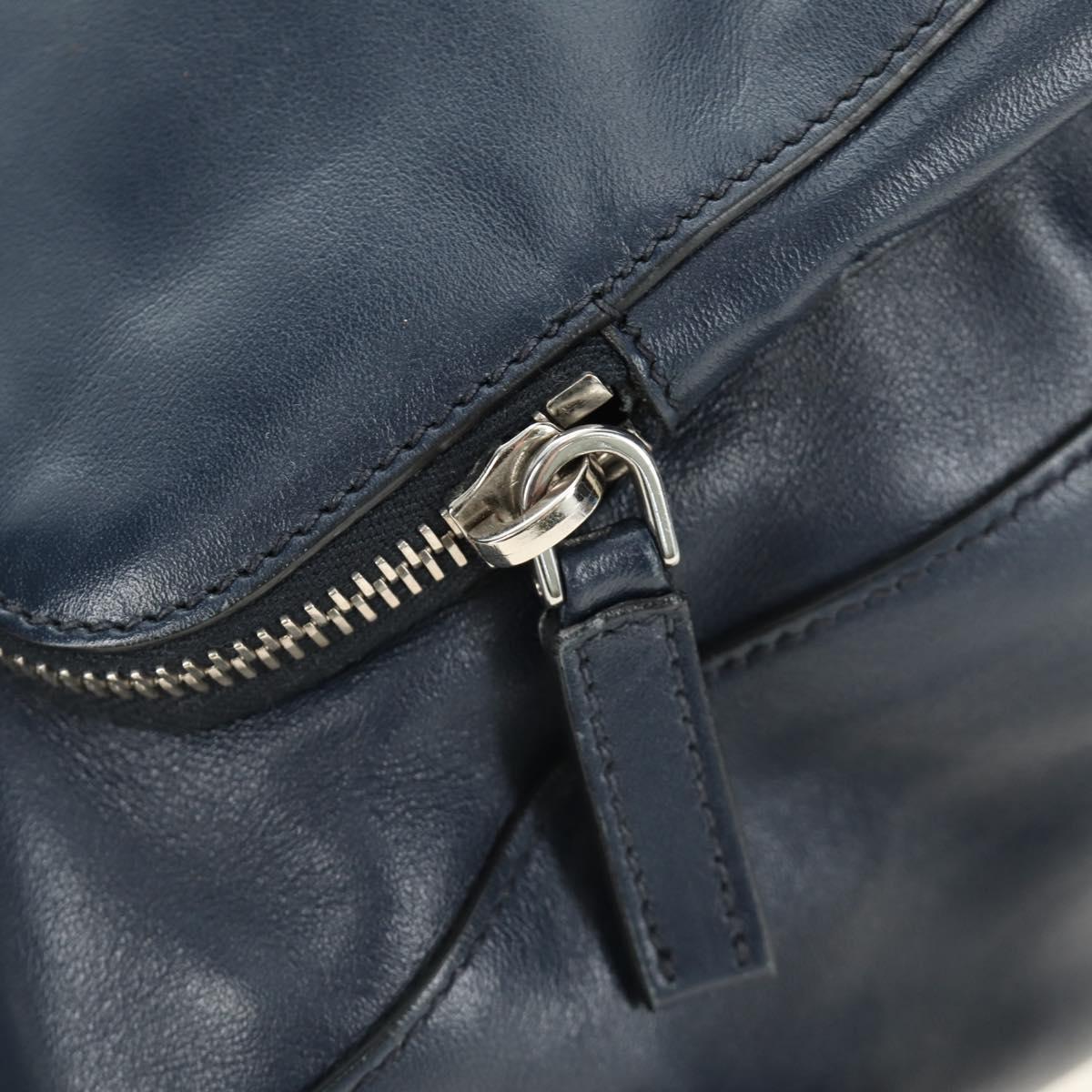 PRADA Shoulder Bag Leather Navy Silver Auth ki6667SAM