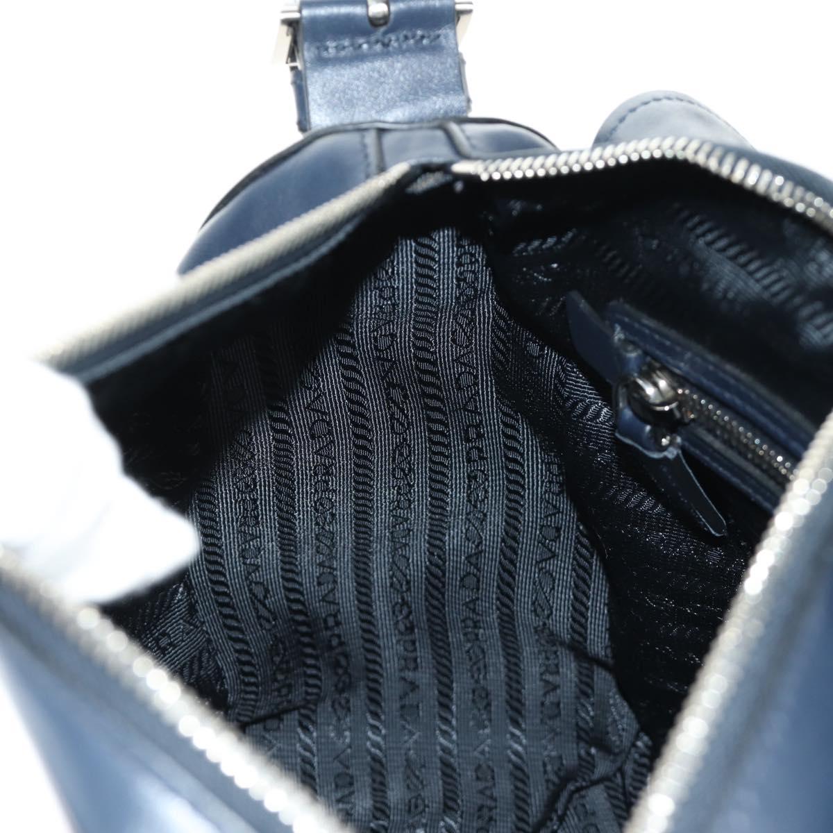 PRADA Shoulder Bag Leather Navy Silver Auth ki6667SAM