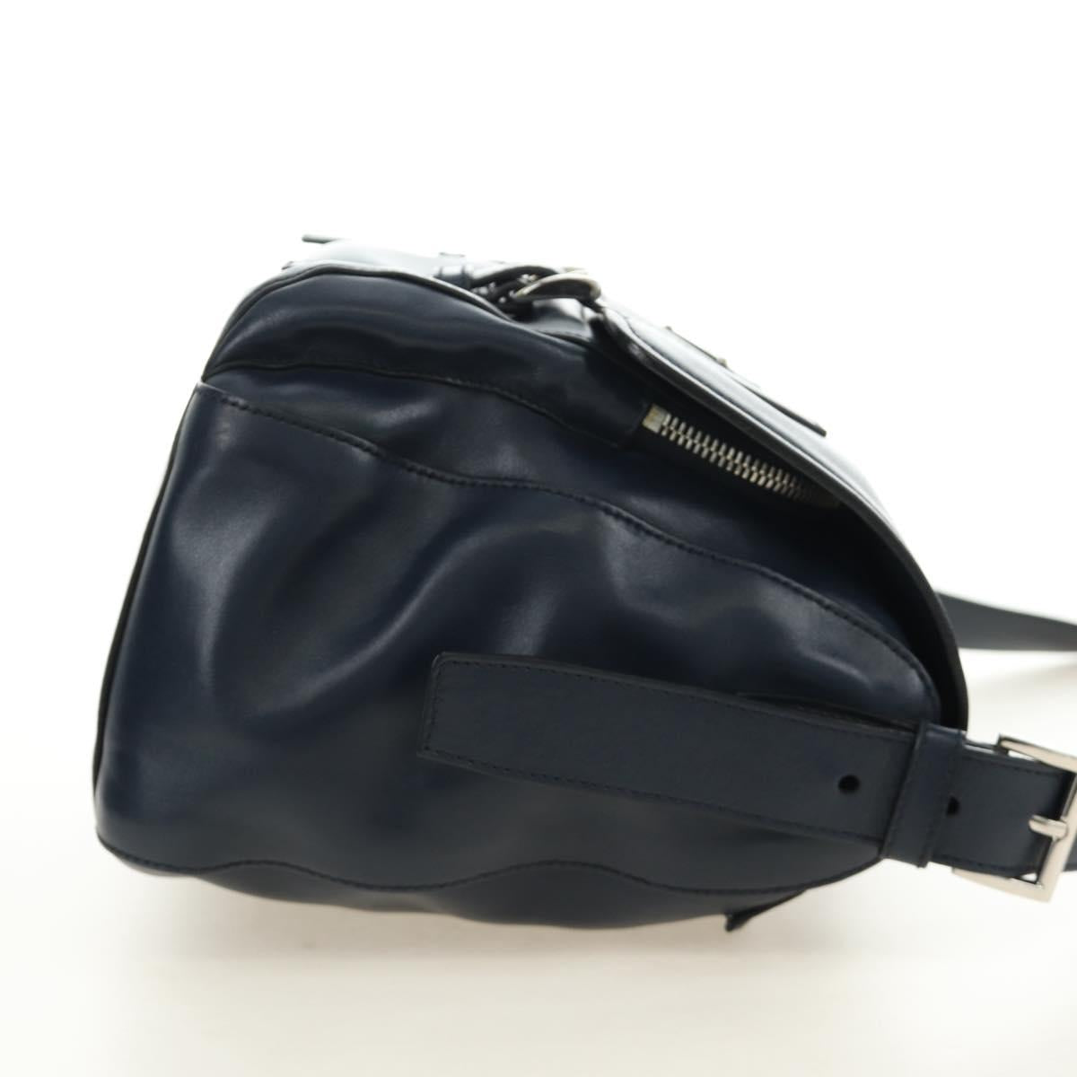 PRADA Shoulder Bag Leather Navy Silver Auth ki6667SAM