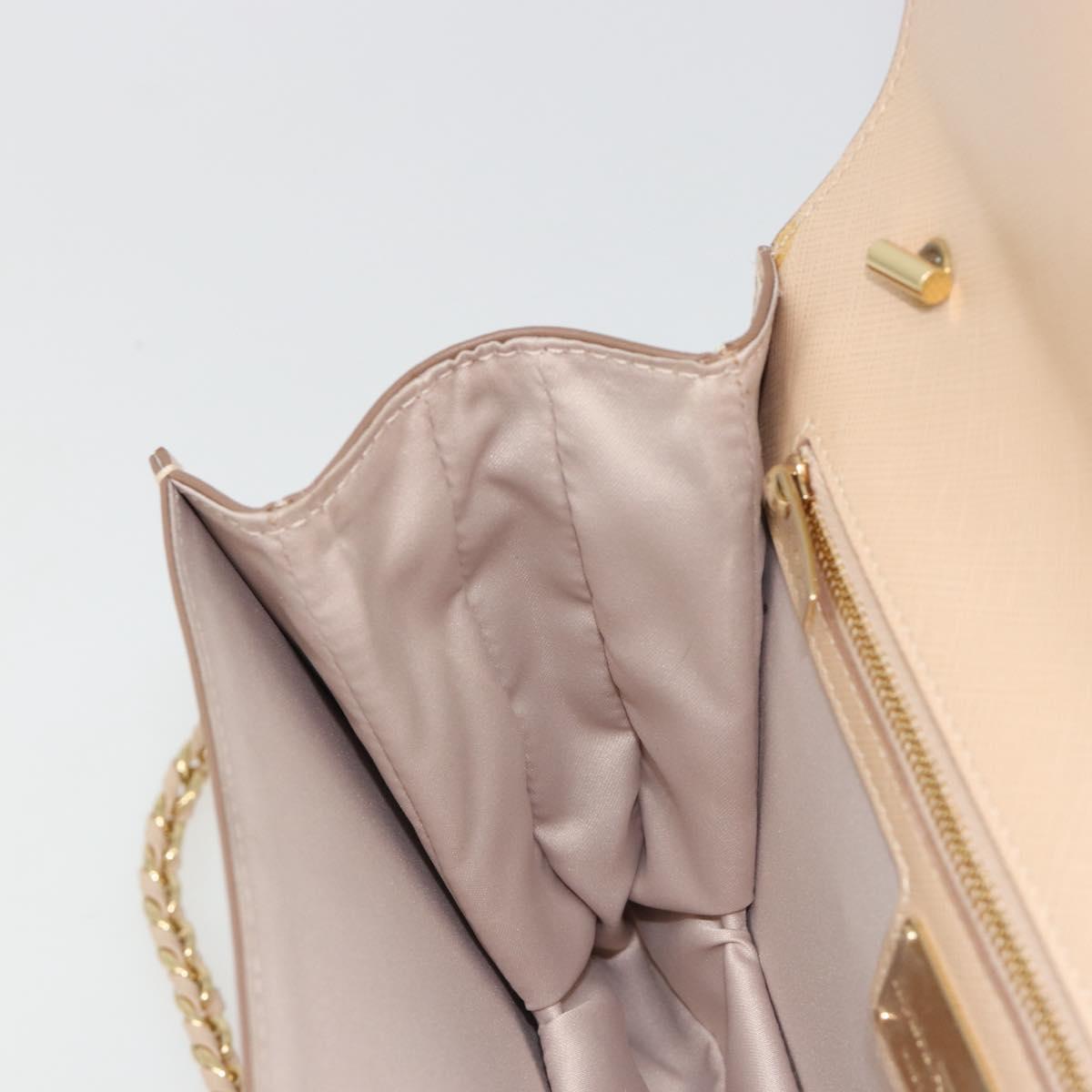 Salvatore Ferragamo Chain Shoulder Bag Leather Beige Gold Auth ki6669V