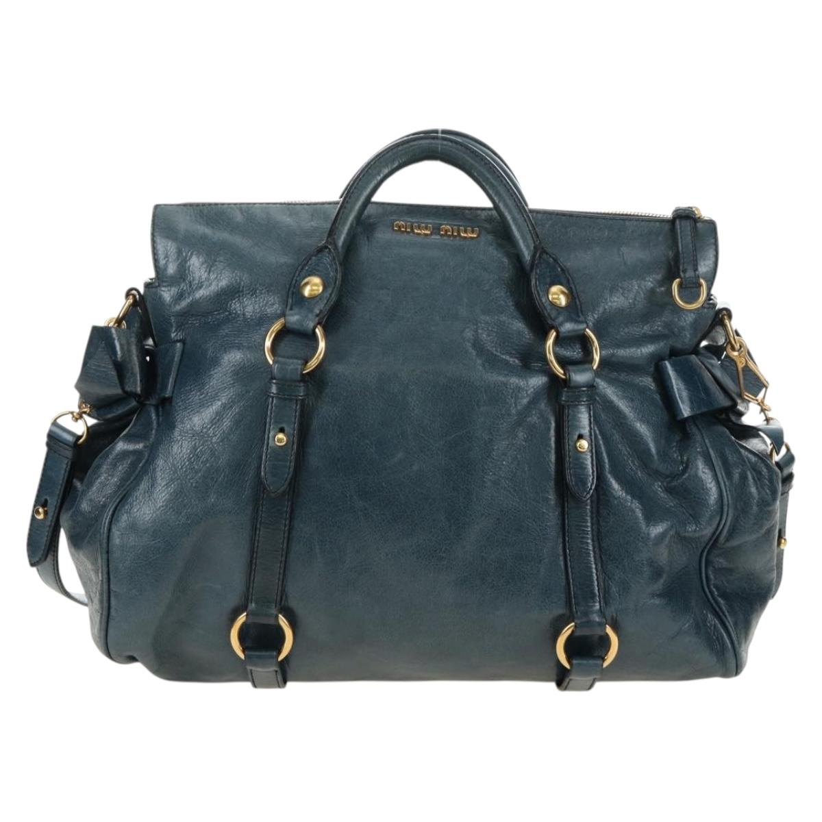Miu Miu Hand Bag Leather 2way Blue Gold Auth ki6671SAM