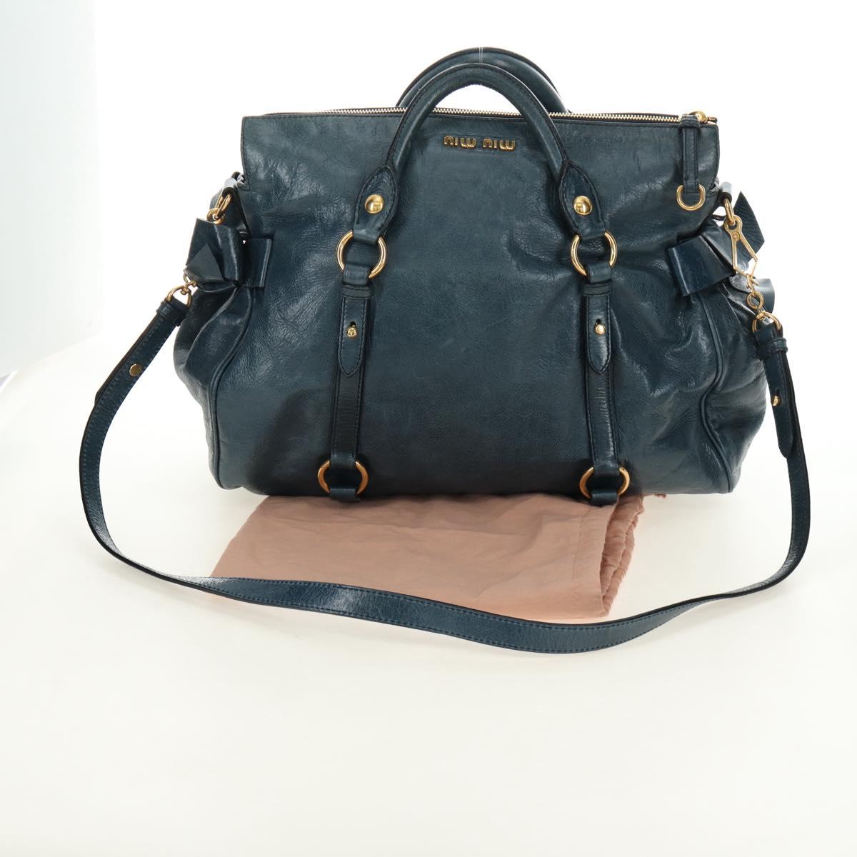 Miu Miu Hand Bag Leather 2way Blue Gold Auth ki6671SAM
