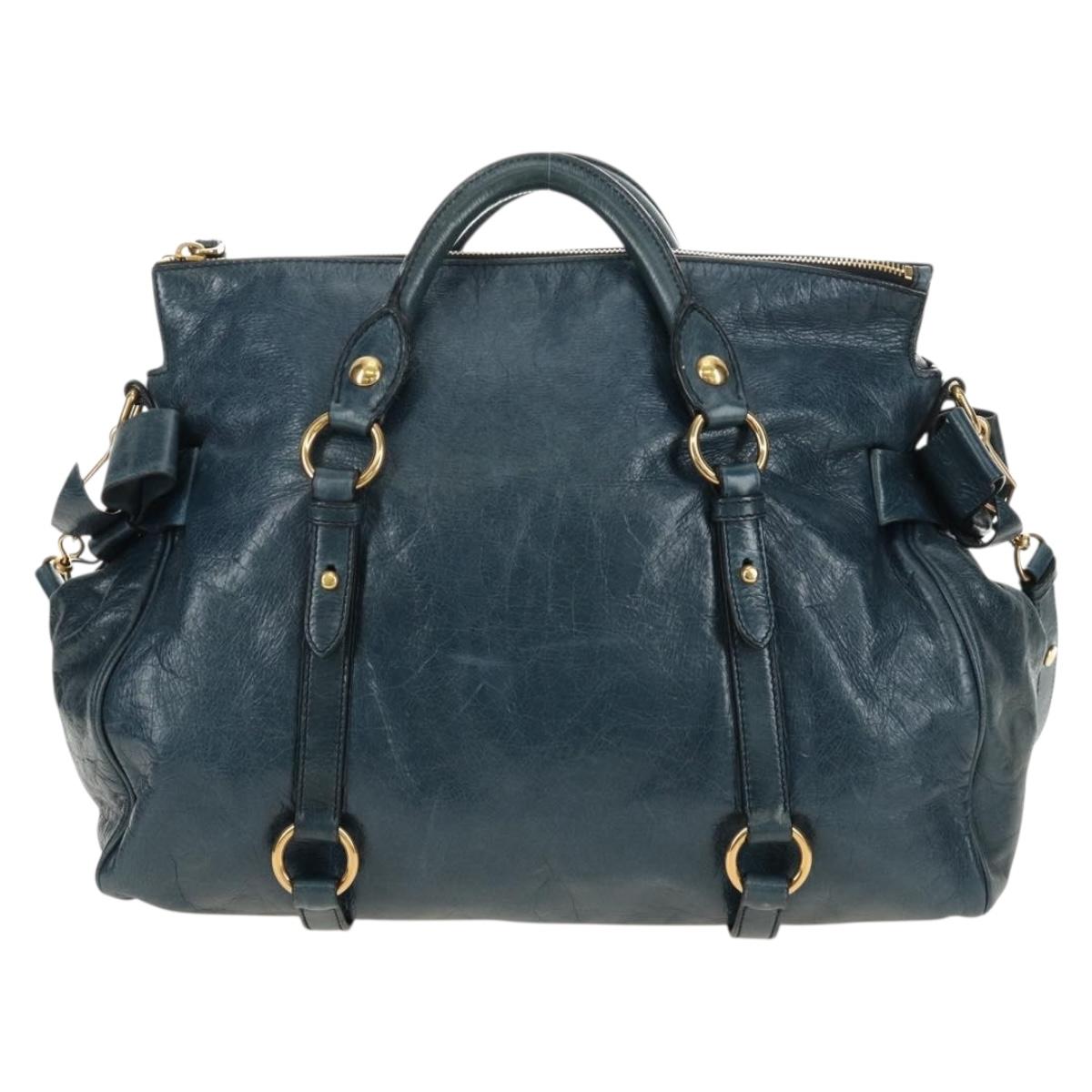 Miu Miu Hand Bag Leather 2way Blue Gold Auth ki6671SAM
