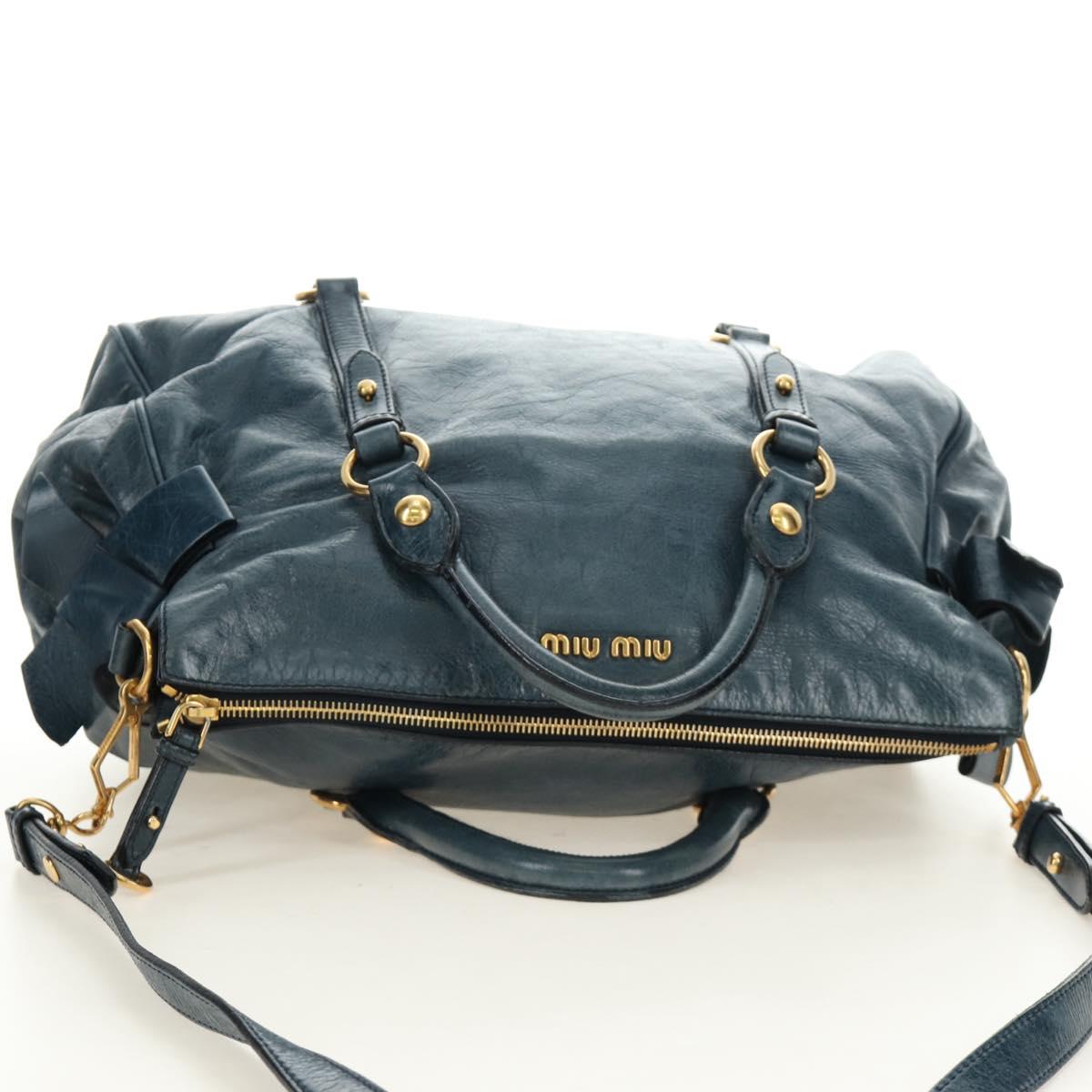 Miu Miu Hand Bag Leather 2way Blue Gold Auth ki6671SAM
