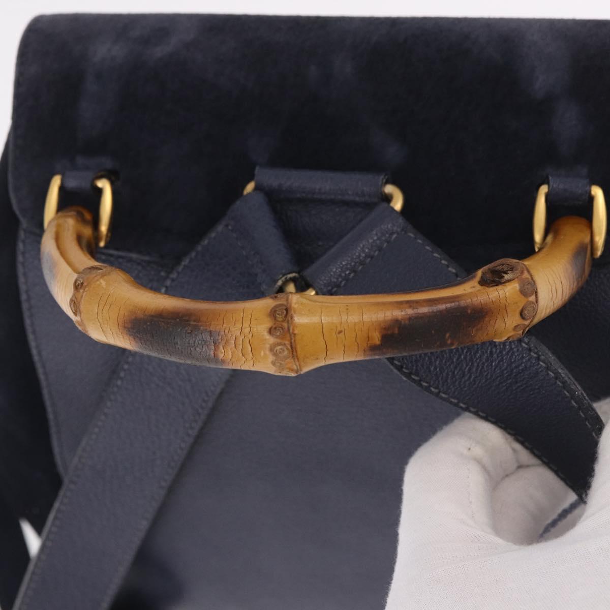 GUCCI Bamboo Backpack Suede Navy Gold 003 2058 0016 Auth ki6672A