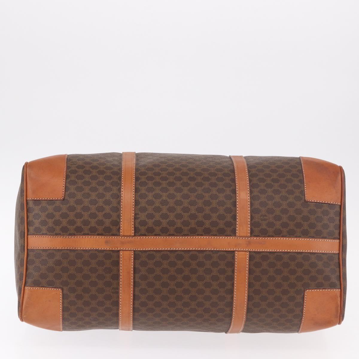 CELINE Macadam Canvas Boston Bag PVC Leather Brown Gold Auth ki6673
