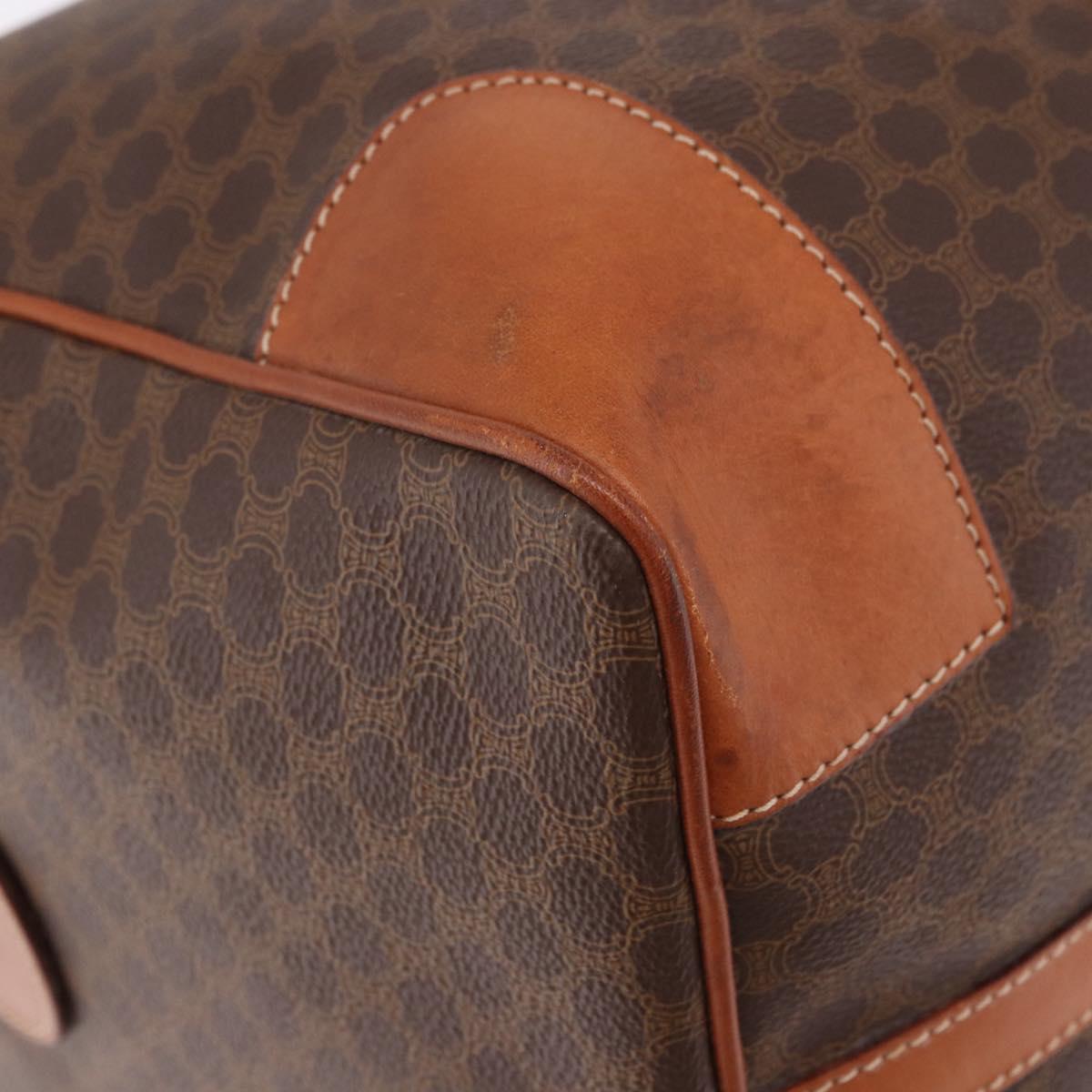 CELINE Macadam Canvas Boston Bag PVC Leather Brown Gold Auth ki6673