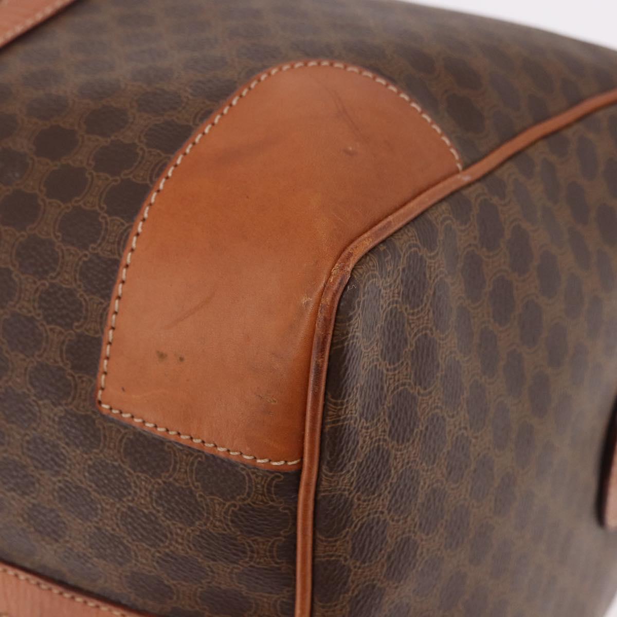 CELINE Macadam Canvas Boston Bag PVC Leather Brown Gold Auth ki6673