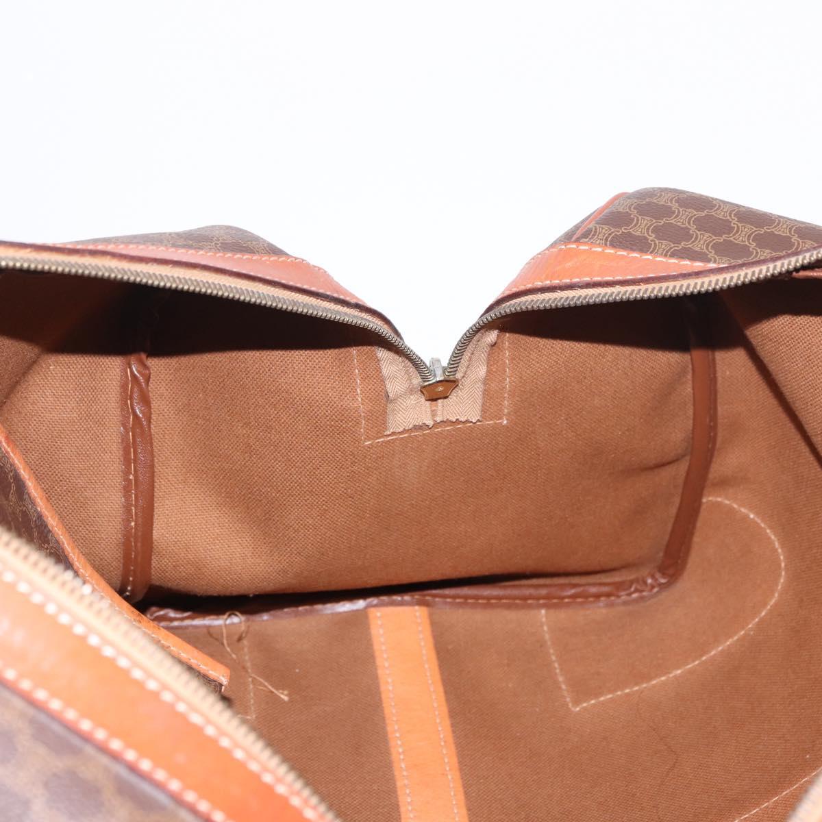 CELINE Macadam Canvas Boston Bag PVC Leather Brown Gold Auth ki6673