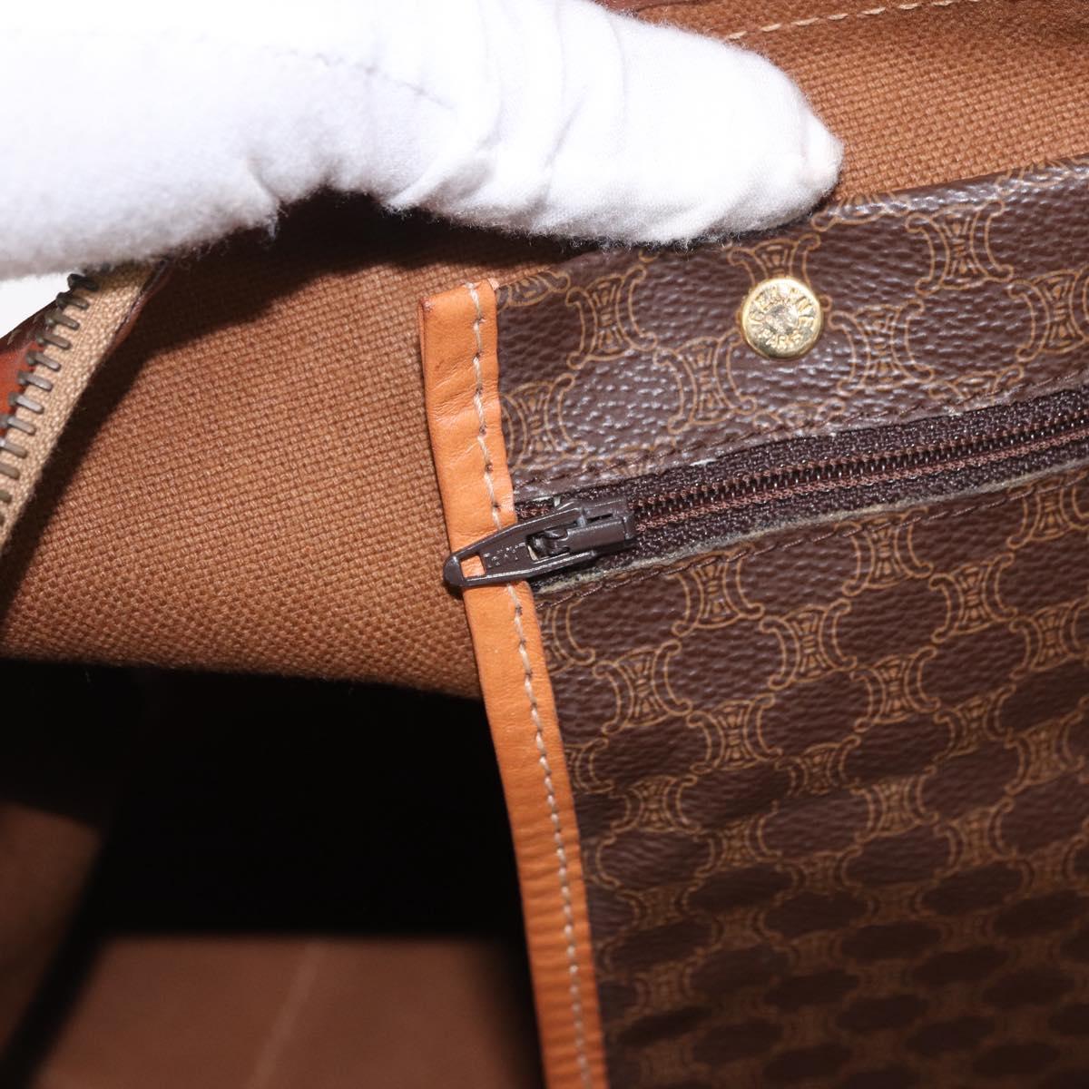 CELINE Macadam Canvas Boston Bag PVC Leather Brown Gold Auth ki6673