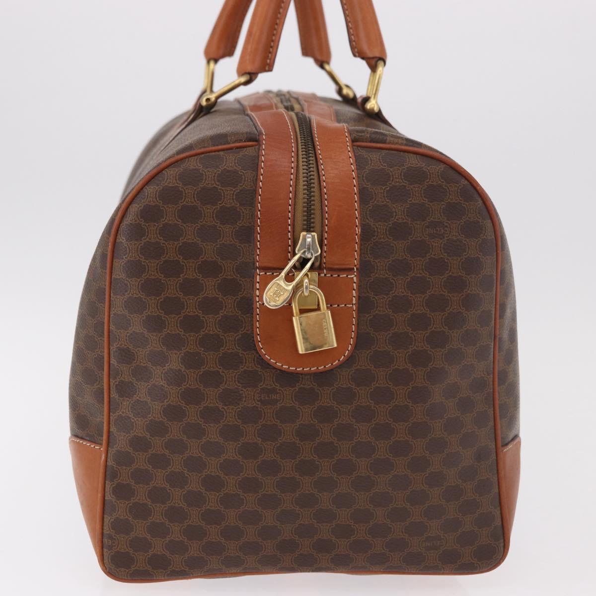 CELINE Macadam Canvas Boston Bag PVC Leather Brown Gold Auth ki6673