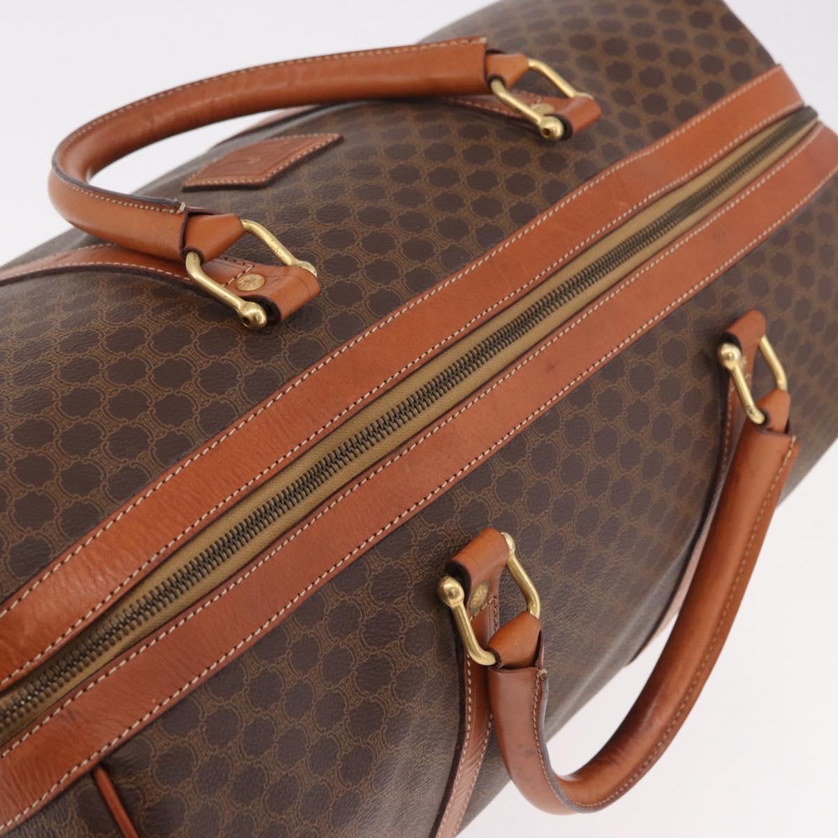 CELINE Macadam Canvas Boston Bag PVC Leather Brown Gold Auth ki6673