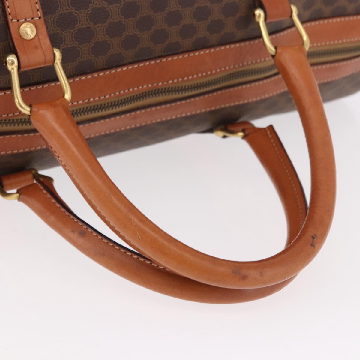 CELINE Macadam Canvas Boston Bag PVC Leather Brown Gold Auth ki6673