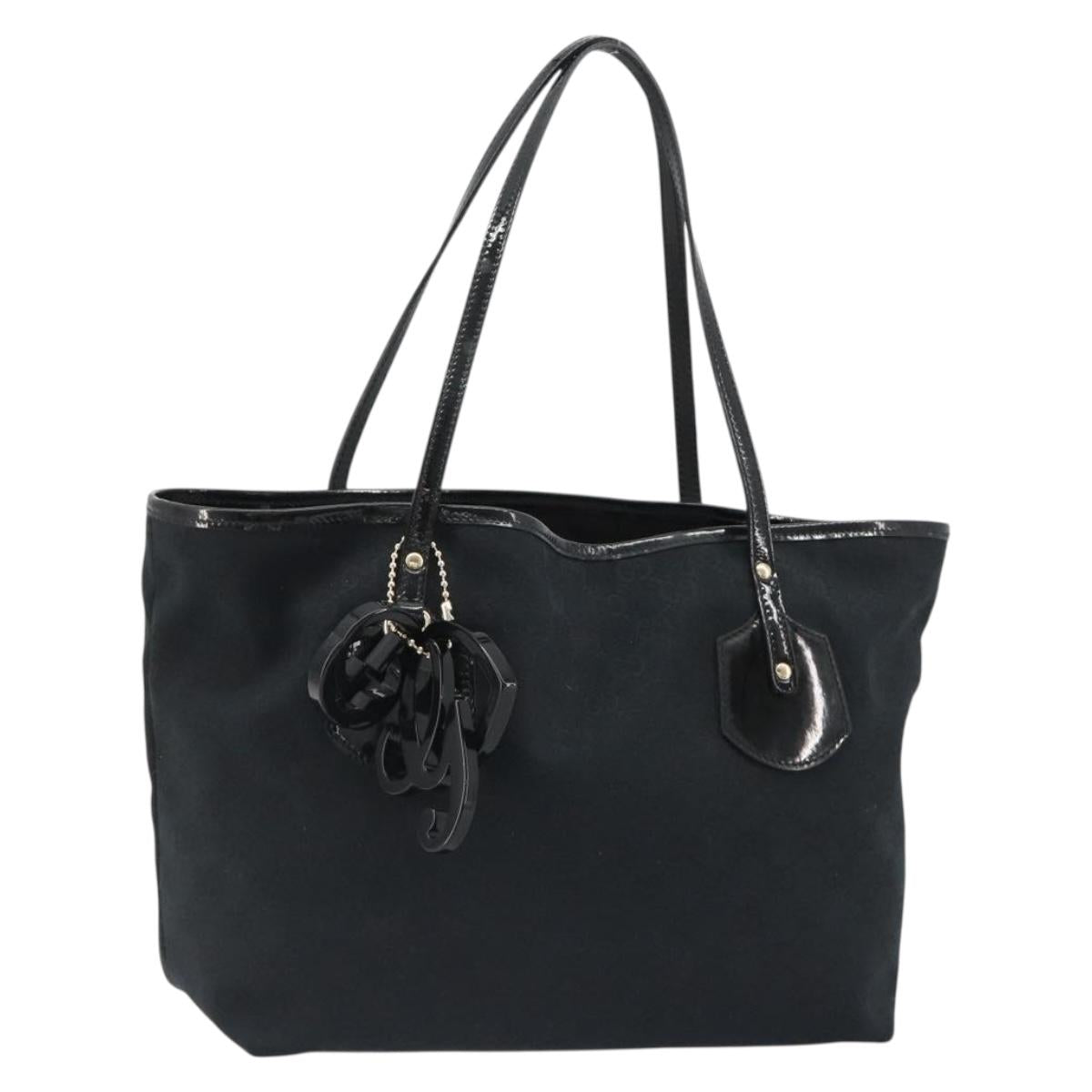 GUCCI GG Canvas Tote Bag Black Gold 211976 Auth ki6677A