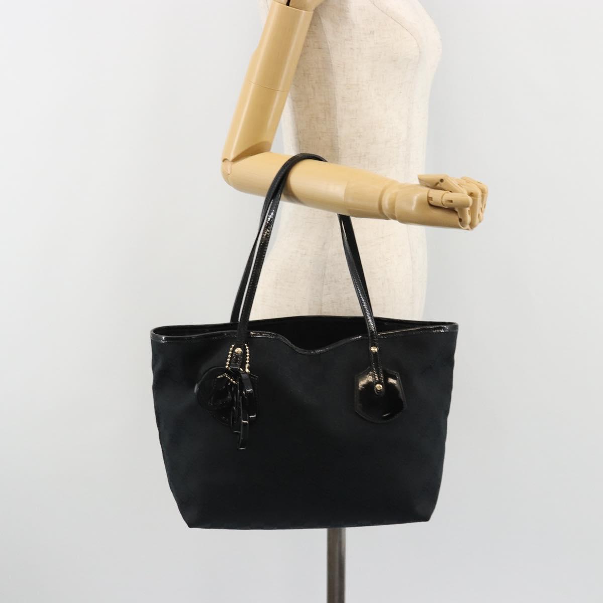 GUCCI GG Canvas Tote Bag Black Gold 211976 Auth ki6677A