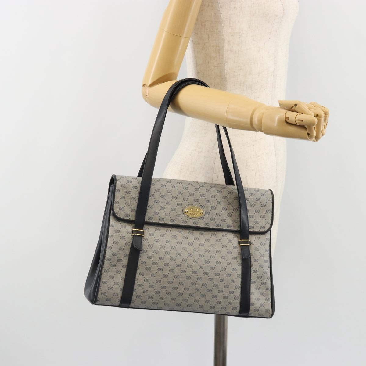 GUCCI Micro GG Supreme Hand Bag PVC Navy Gold 000 46 4857 Auth ki6678A