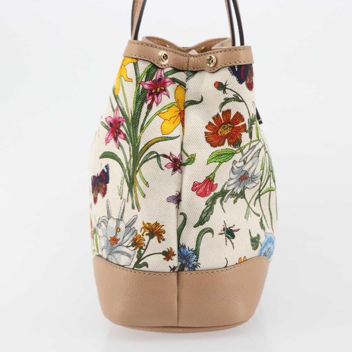 GUCCI Flora Tote Bag Canvas Beige Gold 358470 Auth ki6680V