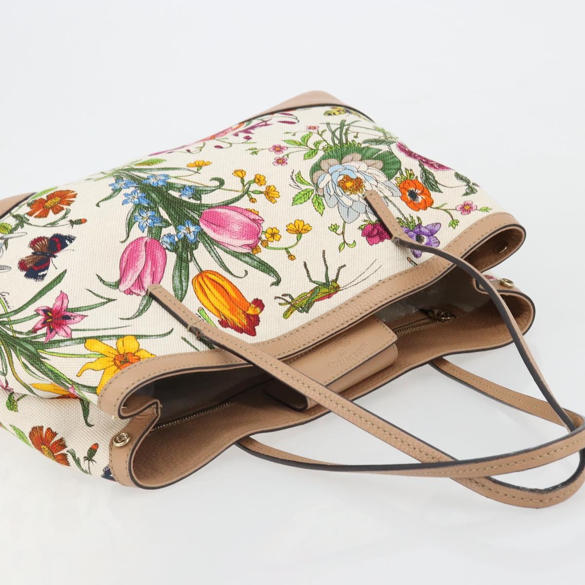 GUCCI Flora Tote Bag Canvas Beige Gold 358470 Auth ki6680V