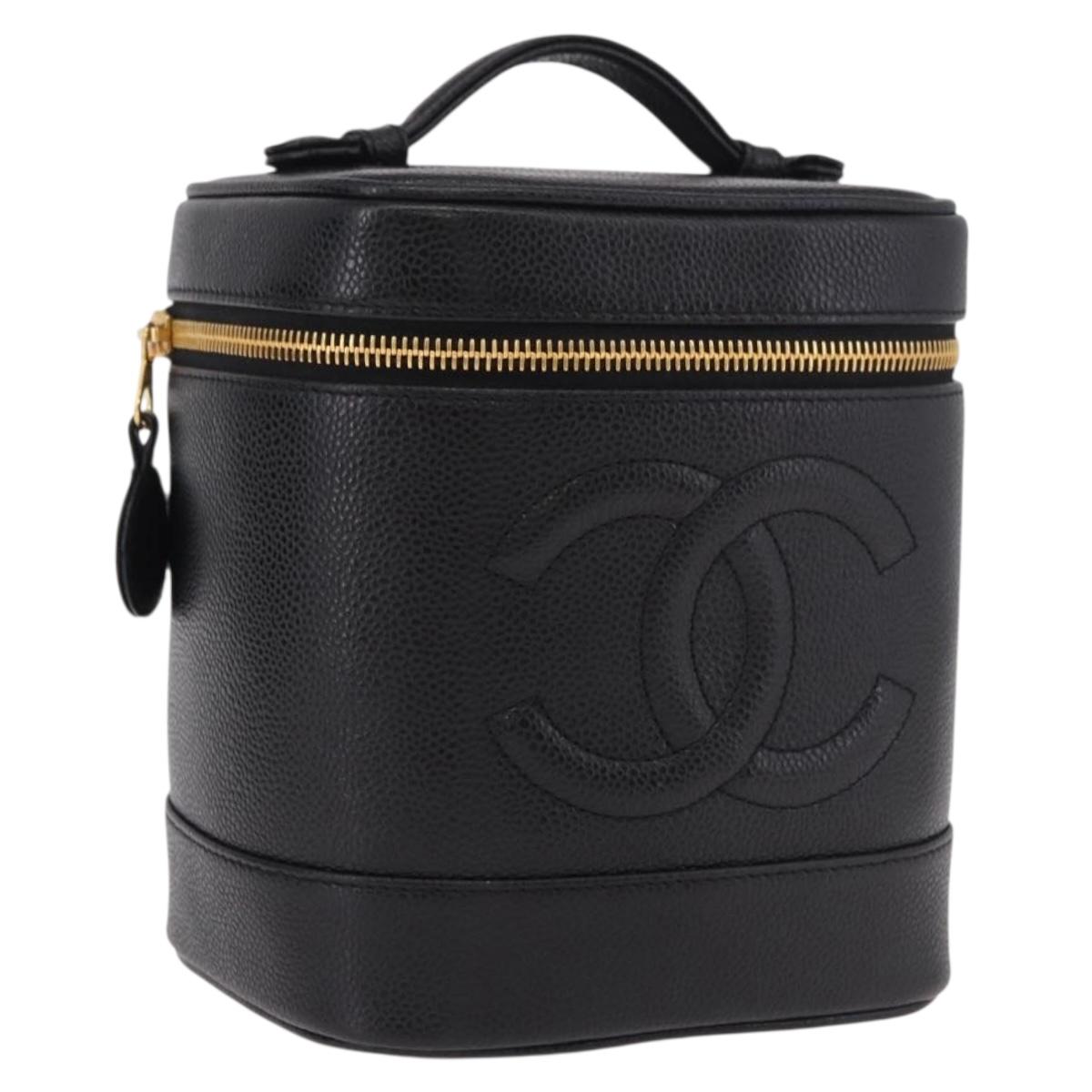CHANEL COCO Mark Vanity Hand Bag Caviar Skin Black Gold CC Auth ki6681M
