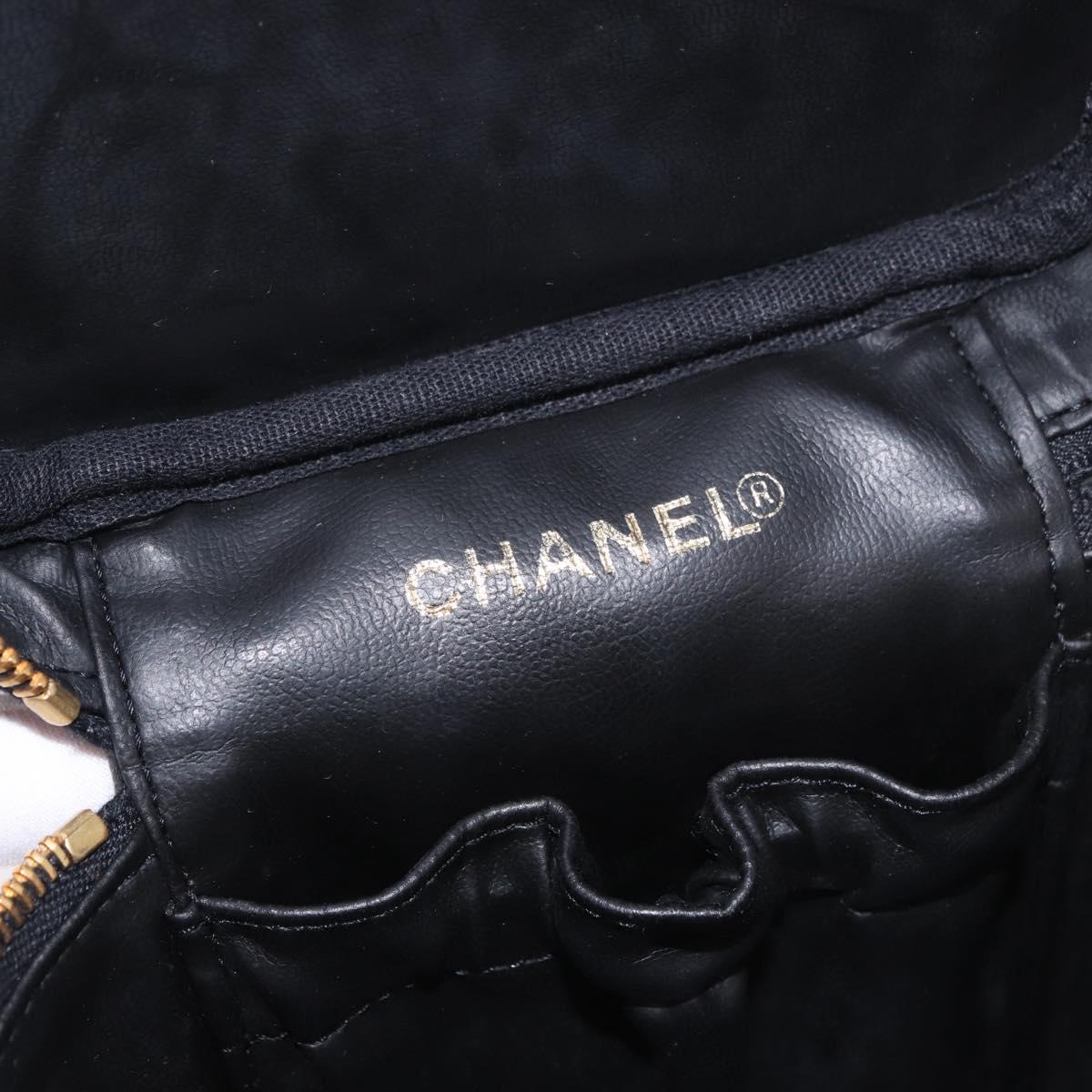 CHANEL COCO Mark Vanity Hand Bag Caviar Skin Black Gold CC Auth ki6681M