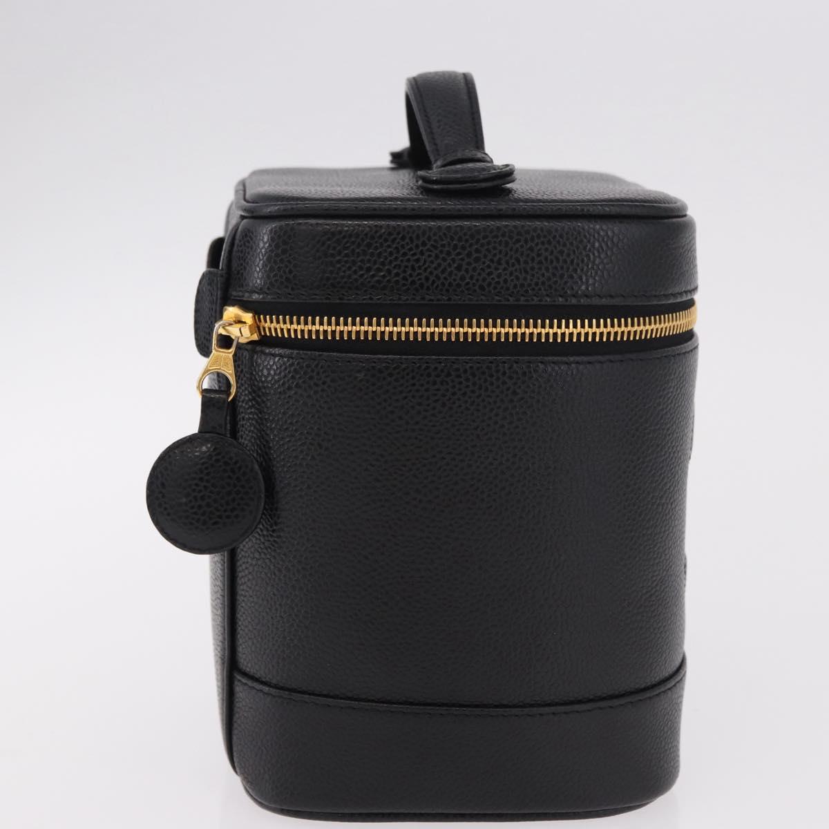 CHANEL COCO Mark Vanity Hand Bag Caviar Skin Black Gold CC Auth ki6681M