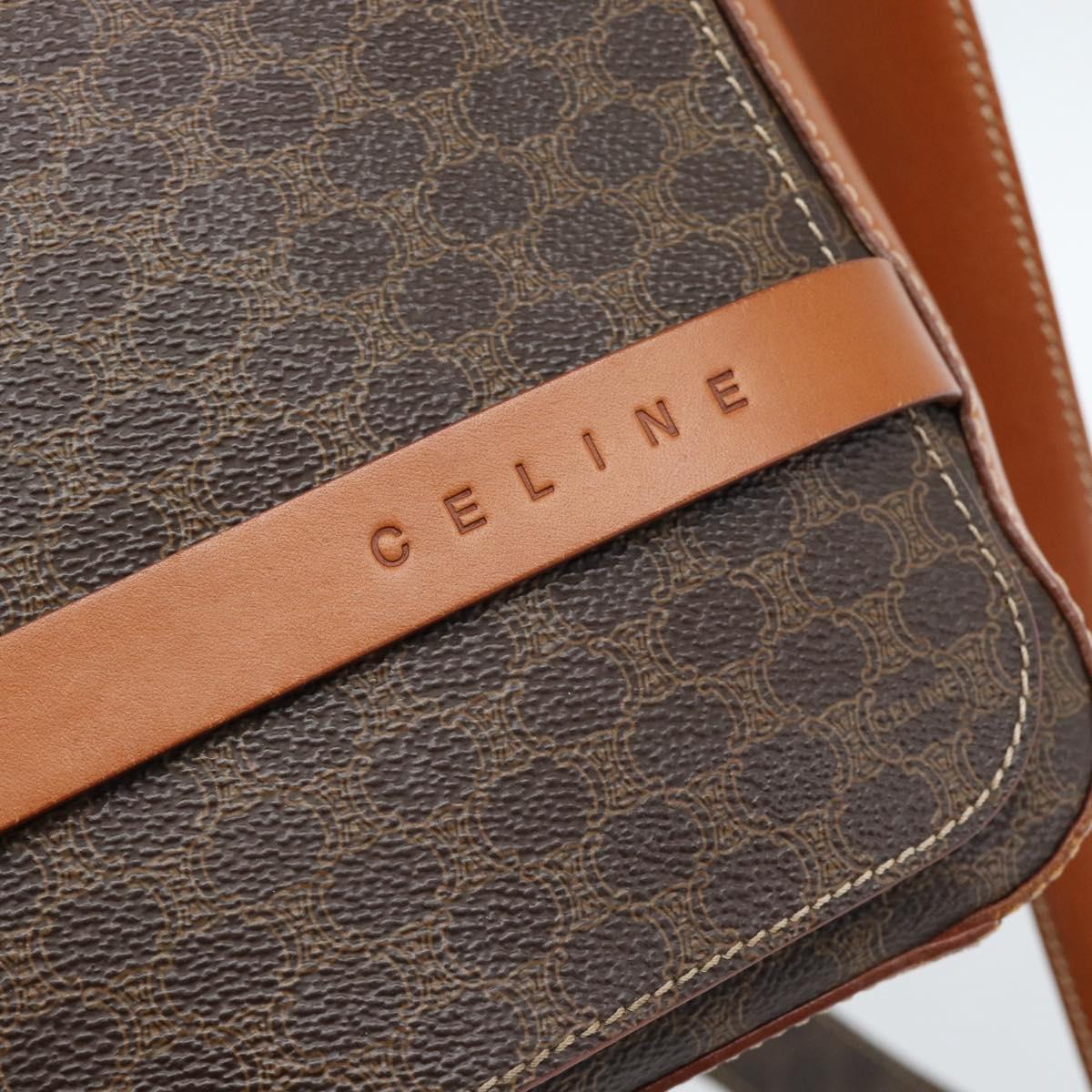 CELINE Macadam Canvas Shoulder Bag PVC Leather Brown Gold Auth ki6682A