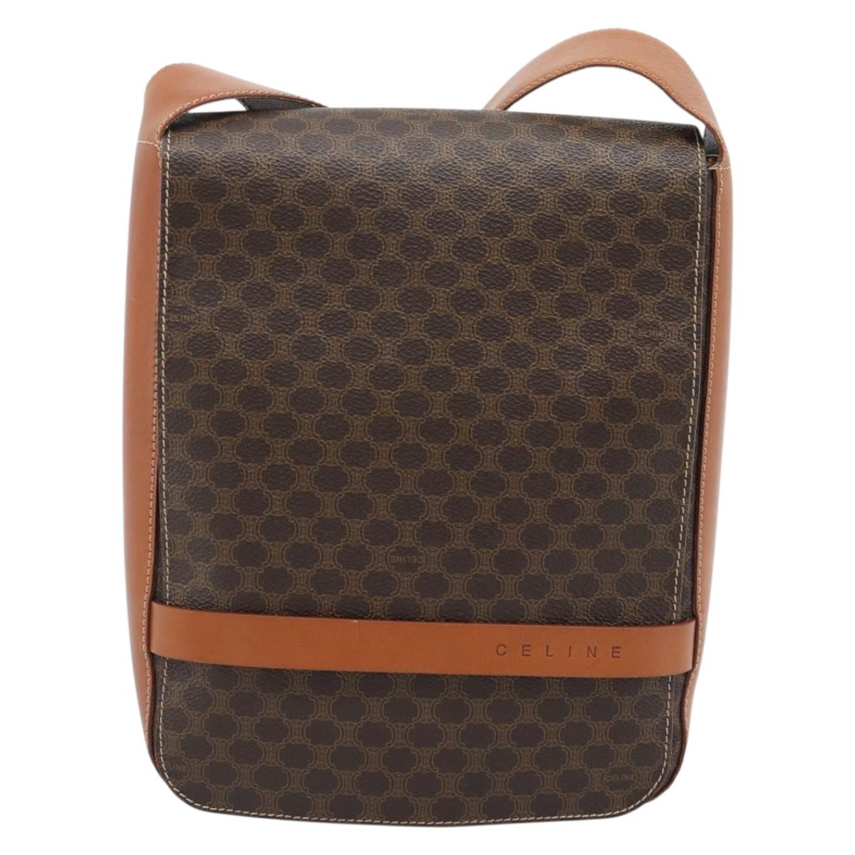 CELINE Macadam Canvas Shoulder Bag PVC Leather Brown Gold Auth ki6682A