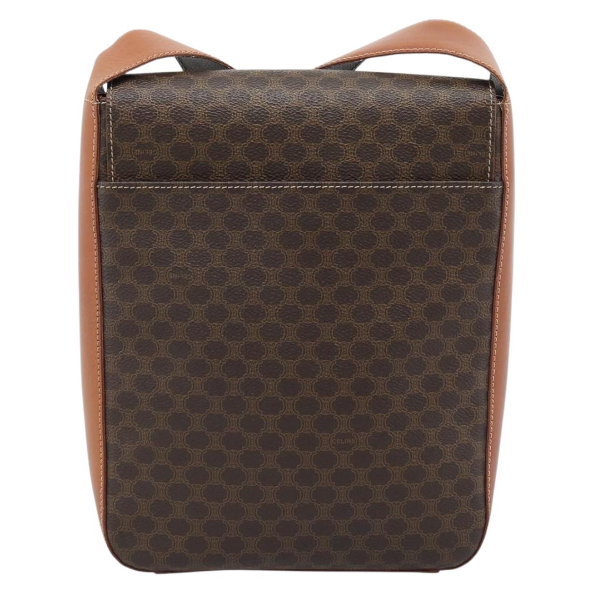 CELINE Macadam Canvas Shoulder Bag PVC Leather Brown Gold Auth ki6682A