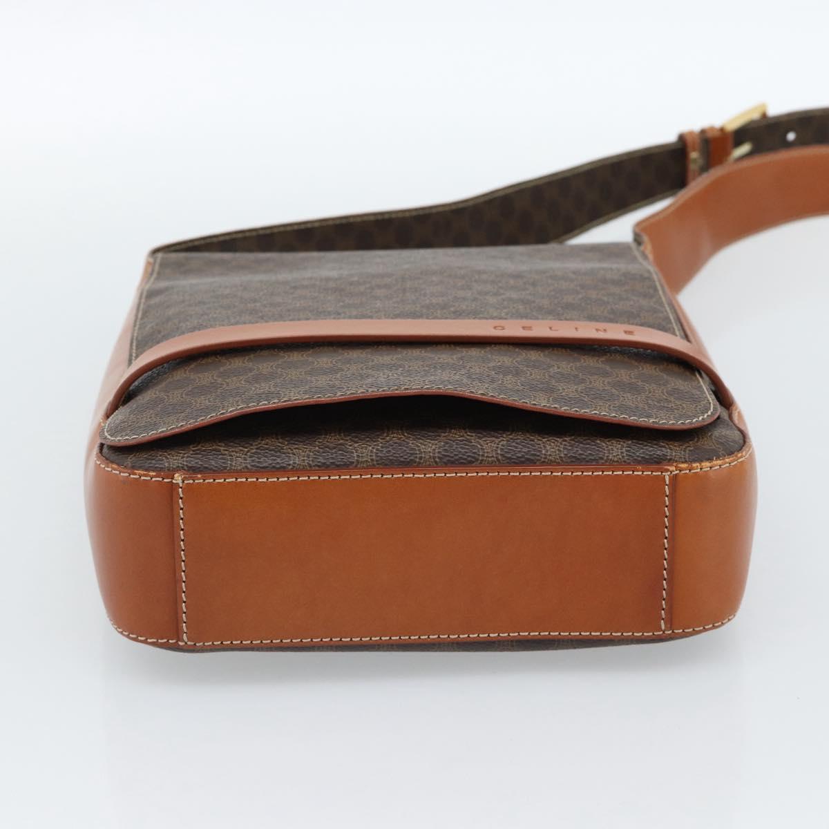 CELINE Macadam Canvas Shoulder Bag PVC Leather Brown Gold Auth ki6682A