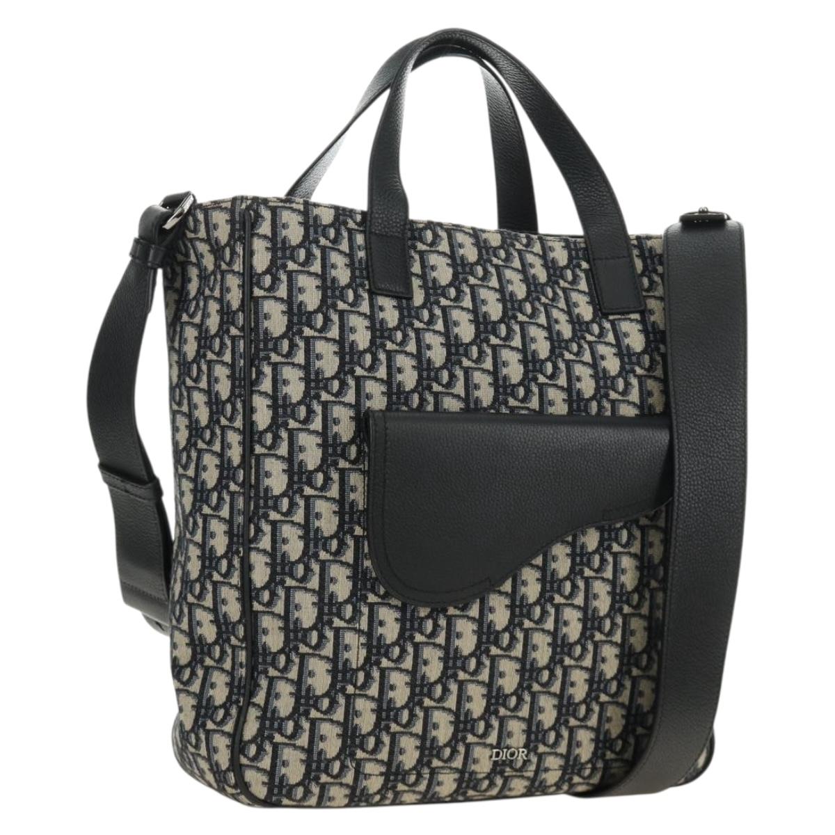 Christian Dior Trotter Canvas Hand Bag 2way Navy Silver Auth ki6683SAM