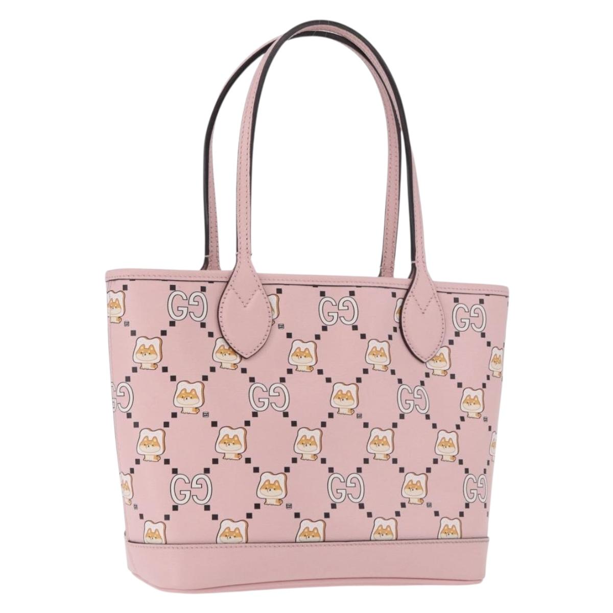 GUCCI Pikarar KAWAII GG Animal Tote Bag Leather Pink 726762 Auth ki6684M