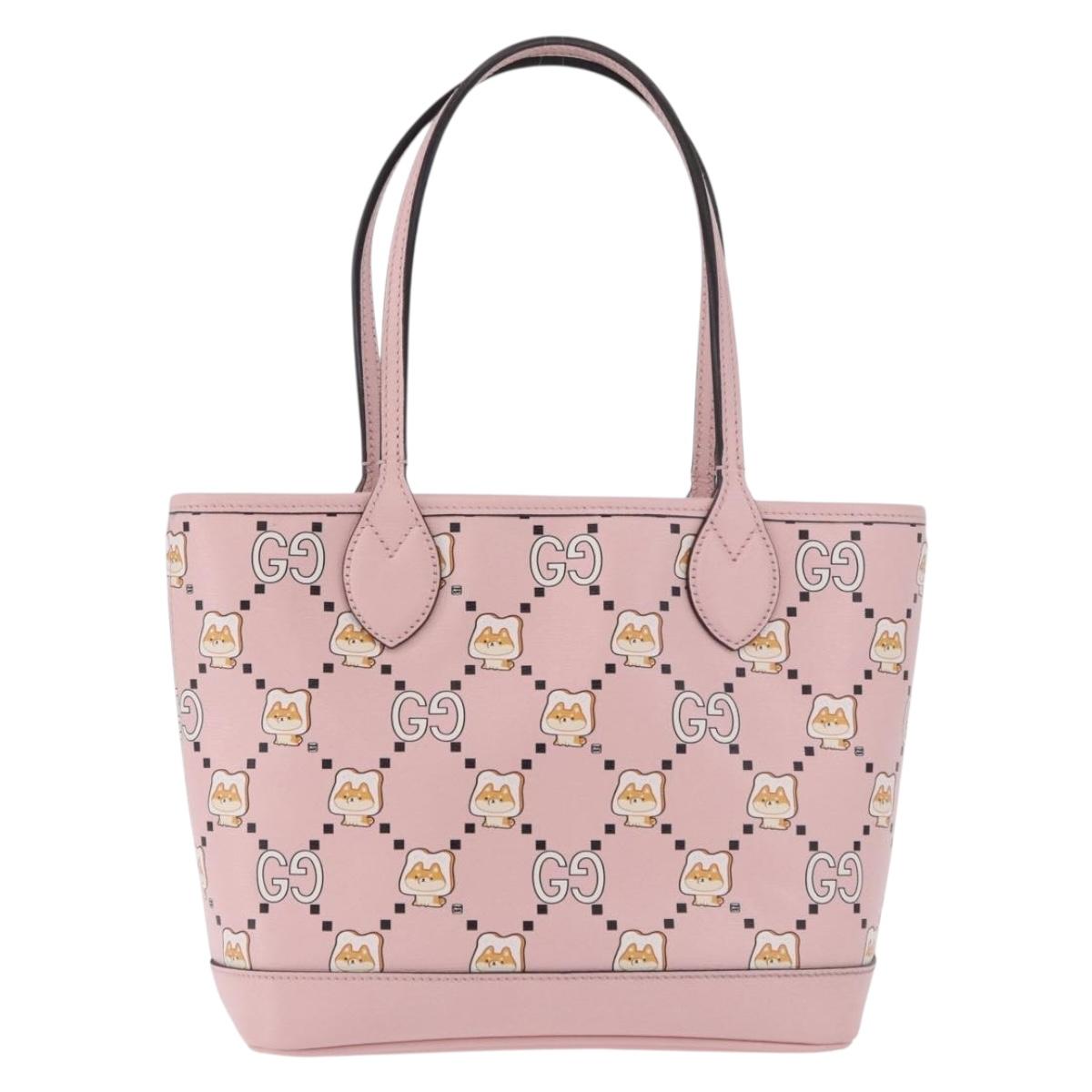 GUCCI Pikarar KAWAII GG Animal Tote Bag Leather Pink 726762 Auth ki6684M