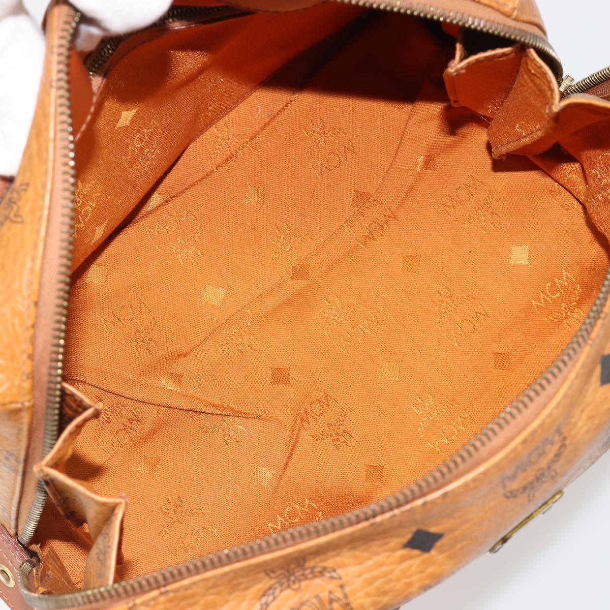 MCM Vicetos Logogram Mini Boston Bag PVC Leather Brown Gold Auth ki6685