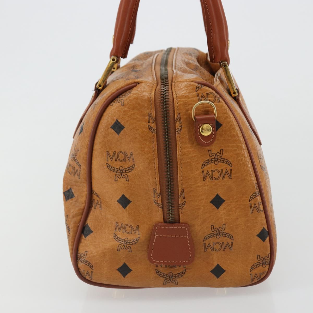 MCM Vicetos Logogram Mini Boston Bag PVC Leather Brown Gold Auth ki6685
