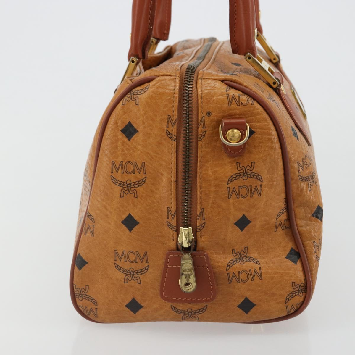 MCM Vicetos Logogram Mini Boston Bag PVC Leather Brown Gold Auth ki6685