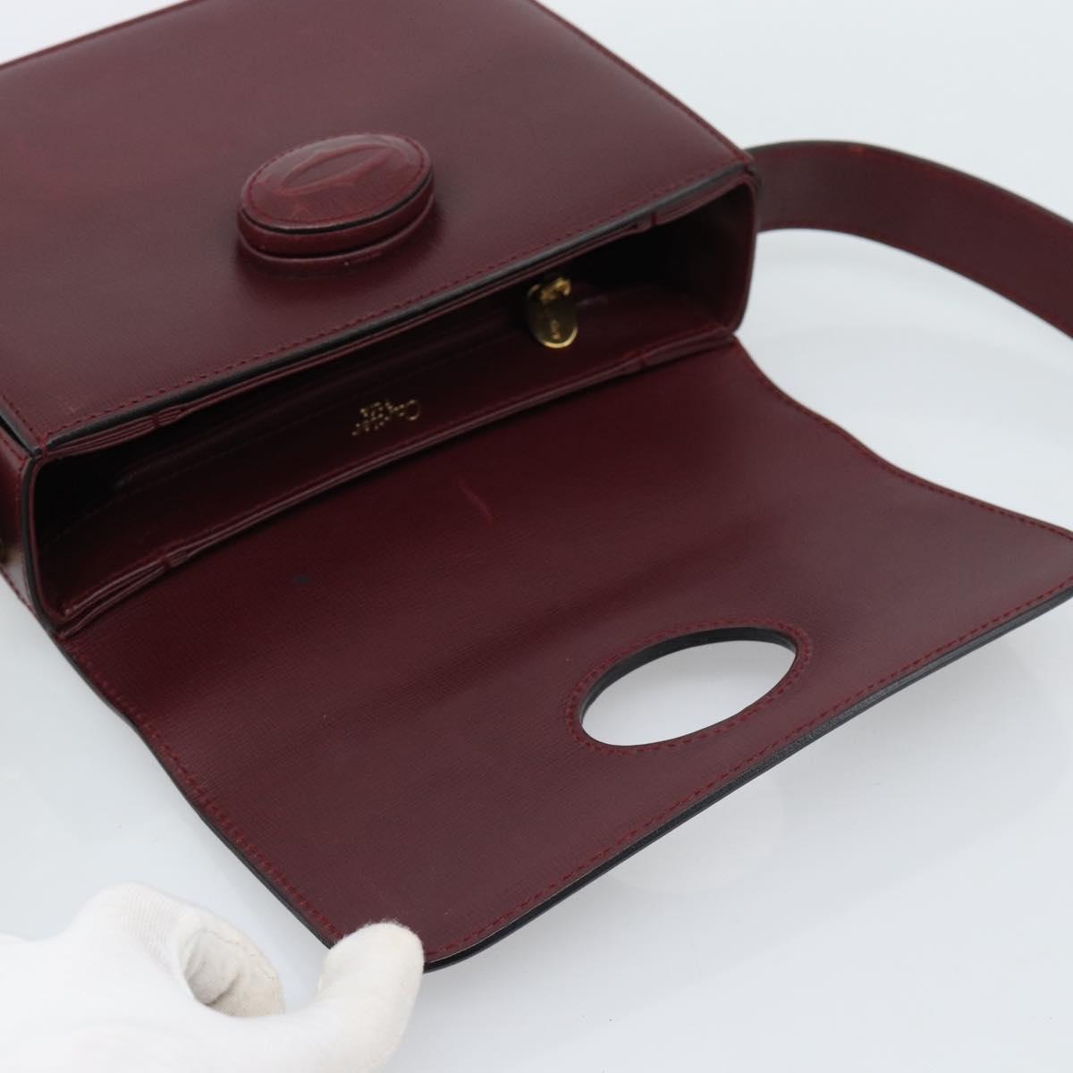 CARTIER Must Line Shoulder Bag Leather Bordeaux Gold Auth ki6688A