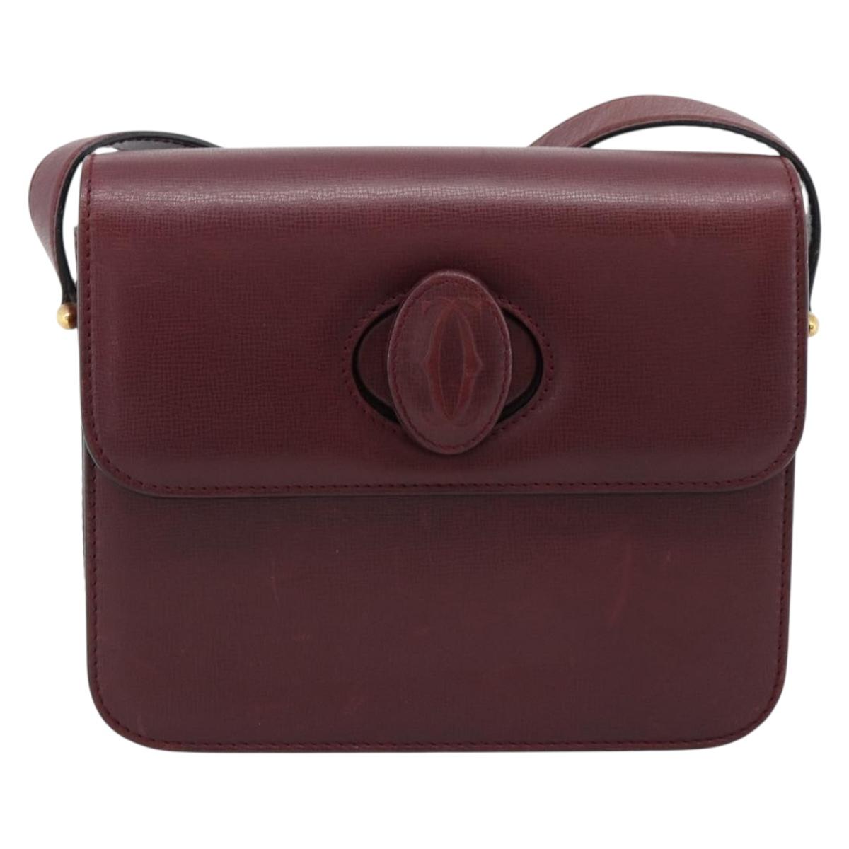CARTIER Must Line Shoulder Bag Leather Bordeaux Gold Auth ki6688A