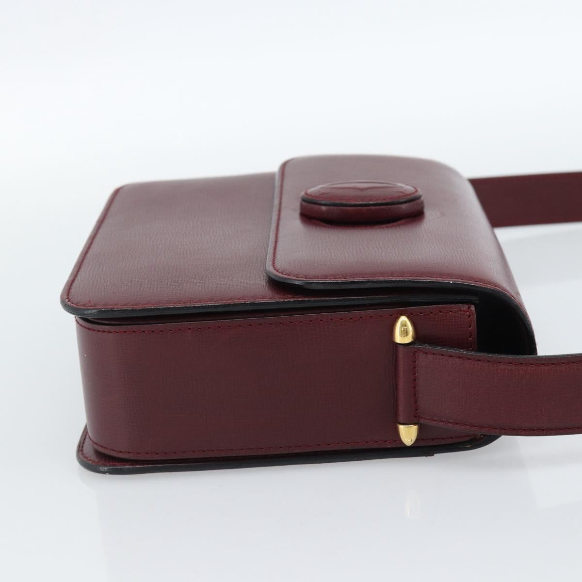 CARTIER Must Line Shoulder Bag Leather Bordeaux Gold Auth ki6688A