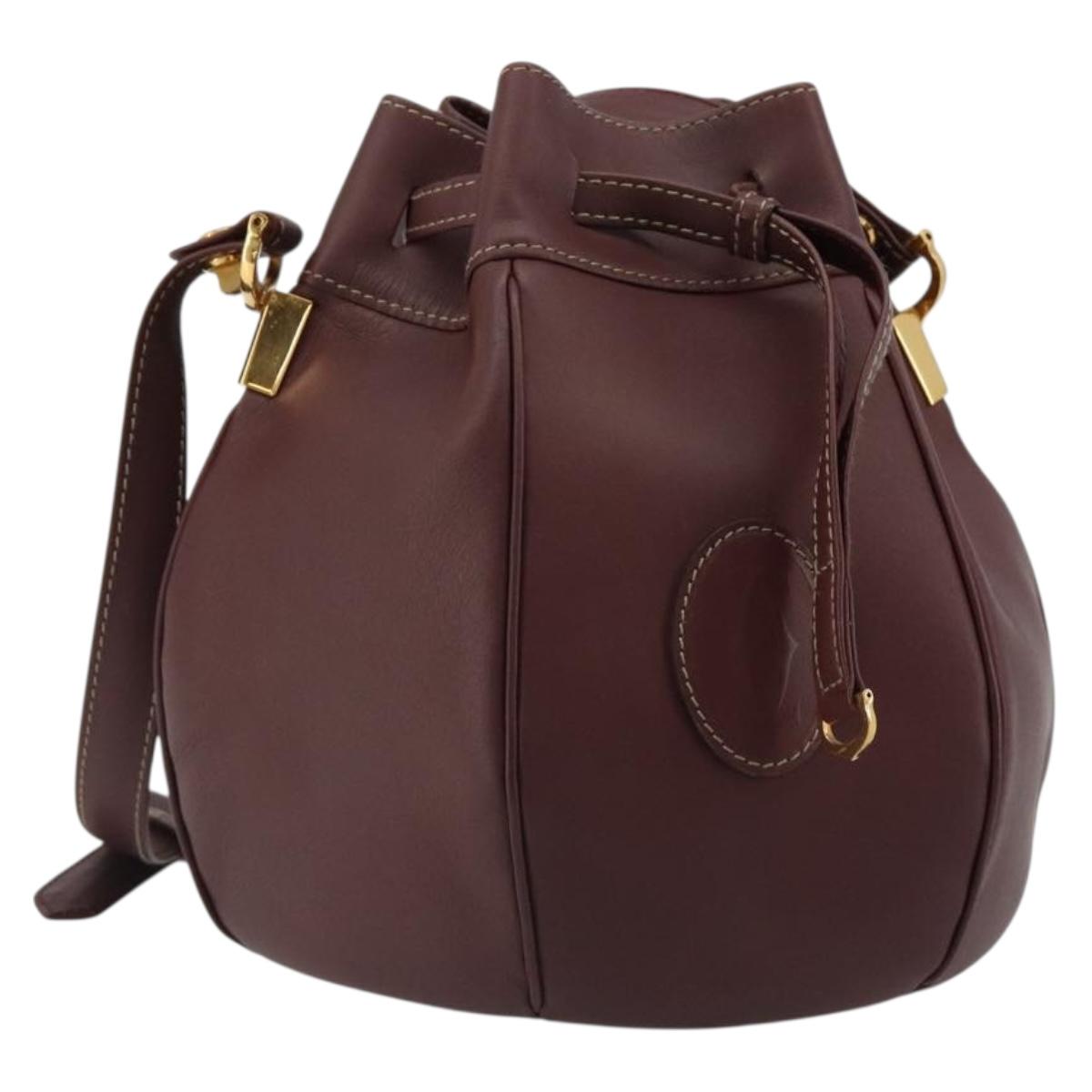 CARTIER Must Line Shoulder Bag Leather Bordeaux Gold Auth ki6690A
