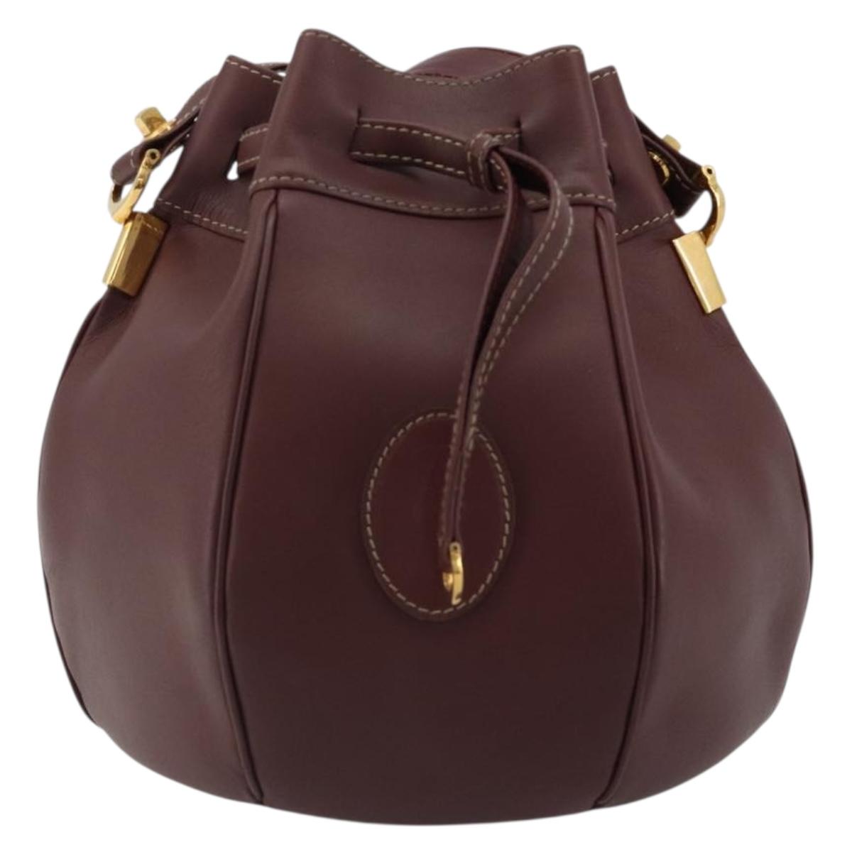 CARTIER Must Line Shoulder Bag Leather Bordeaux Gold Auth ki6690A