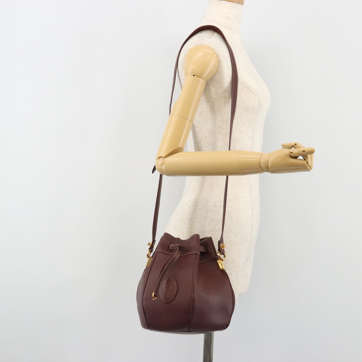 CARTIER Must Line Shoulder Bag Leather Bordeaux Gold Auth ki6690A