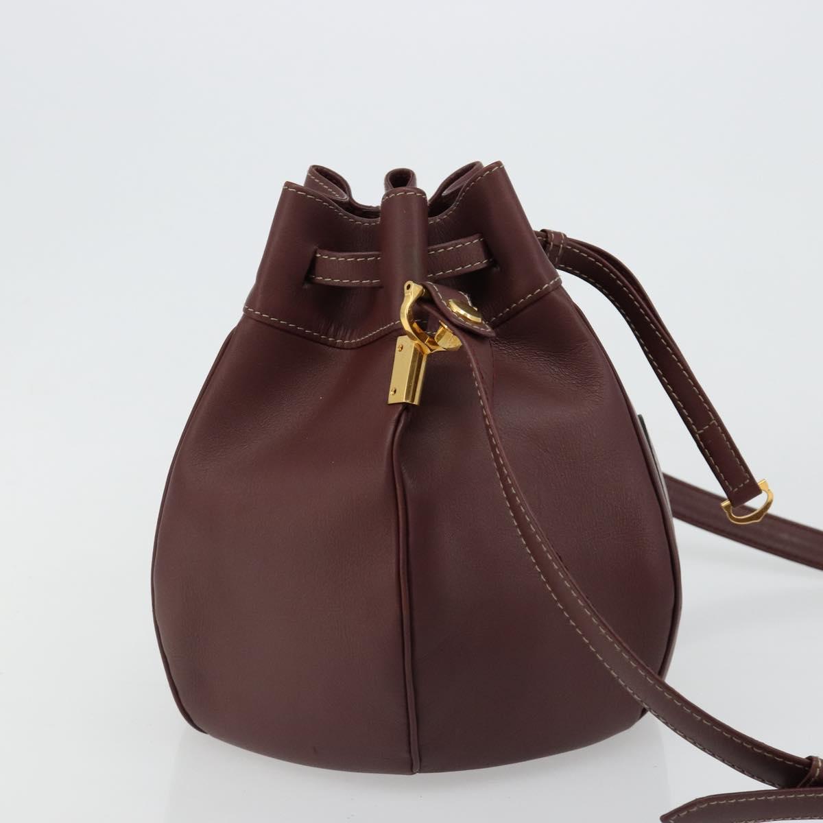 CARTIER Must Line Shoulder Bag Leather Bordeaux Gold Auth ki6690A