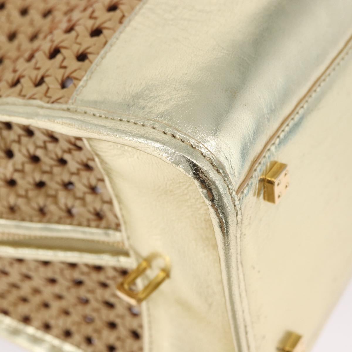 LOEWE Amazonas Hand Bag Rattan Gold Beige Auth ki6694M