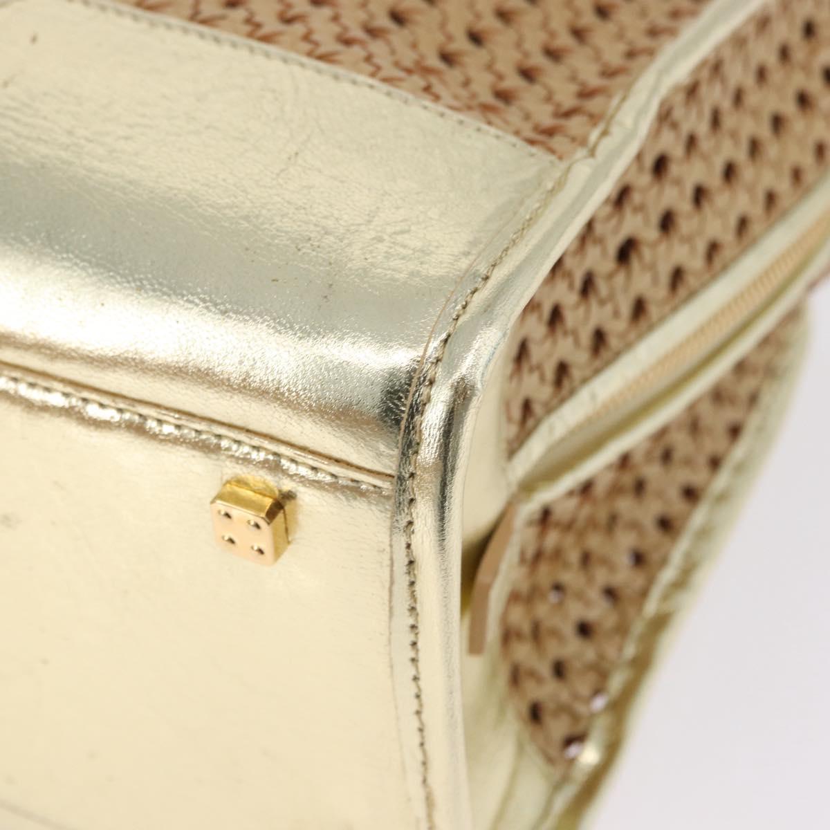 LOEWE Amazonas Hand Bag Rattan Gold Beige Auth ki6694M