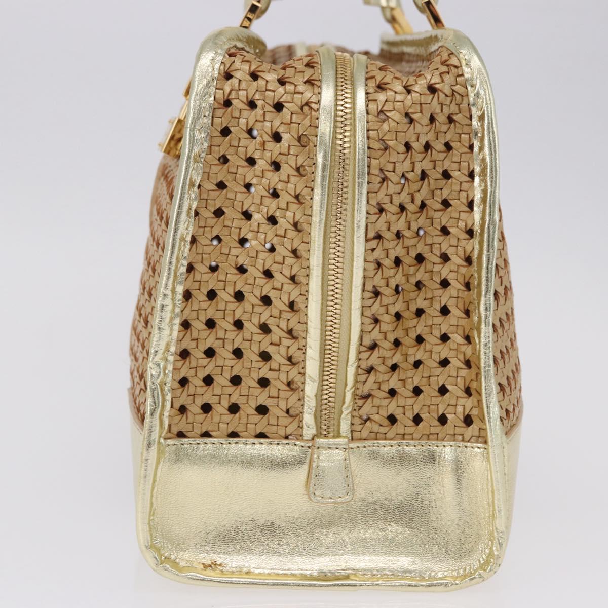 LOEWE Amazonas Hand Bag Rattan Gold Beige Auth ki6694M