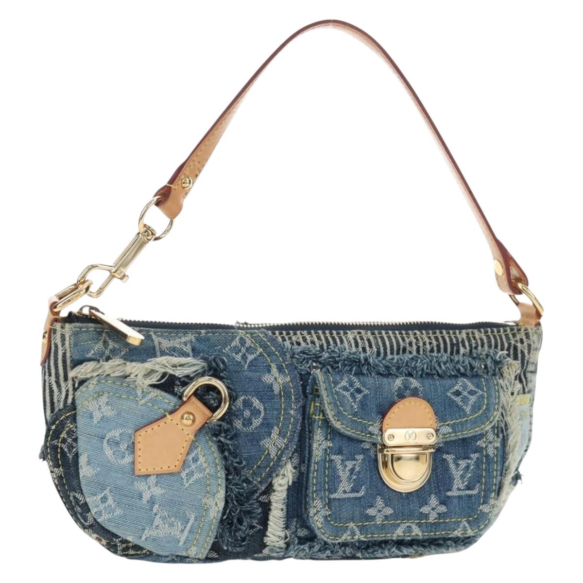 LOUIS VUITTON Monogram Denim Patchwork Pouchy Bag Blue M92382 LV Auth ki6696M