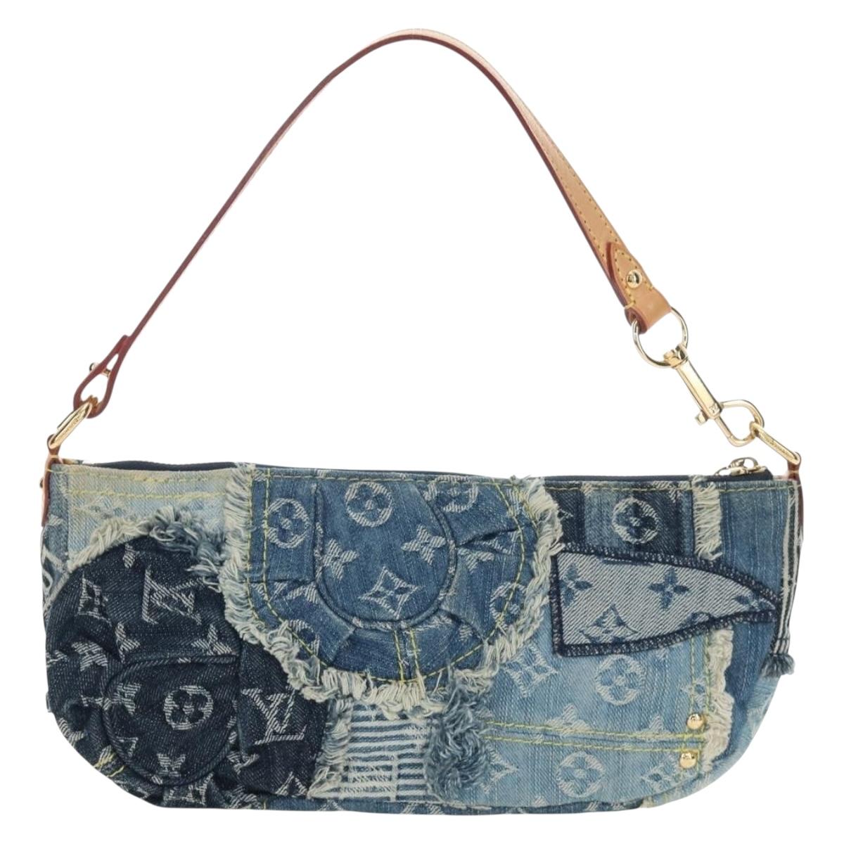 LOUIS VUITTON Monogram Denim Patchwork Pouchy Bag Blue M92382 LV Auth ki6696M