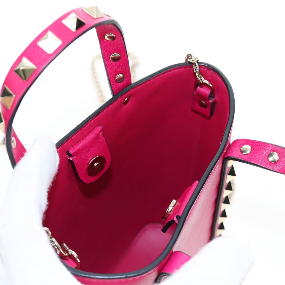VALENTINO Hand Bag Leather 2way Pink Gold Tone Auth ki6698V